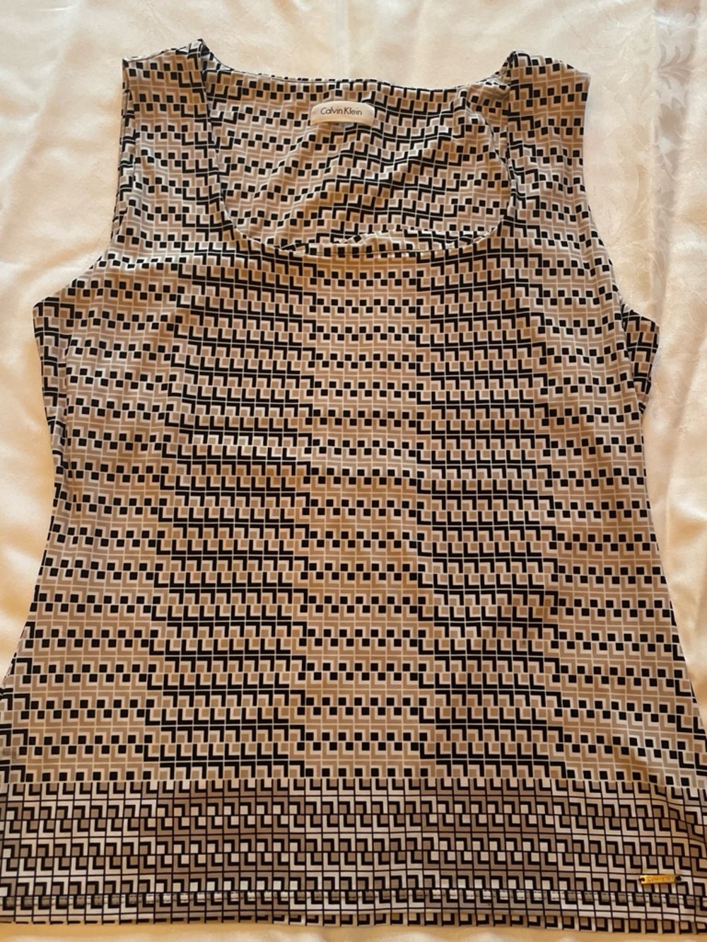 Calvin Klein Black and Cream Geometric Tank Top